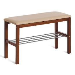 Банкетка TC тёмный орех с экокожей бежевая 67х31х49 см