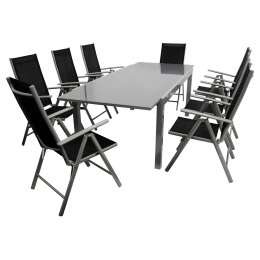 Комплект садовой мебели Degamo Ravenna XL серебряный с чёрным из 9 предметов
