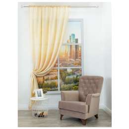 штора портьерная на шт.ленте AMORE MIO тергалет 140х260см бежевая, арт.28461